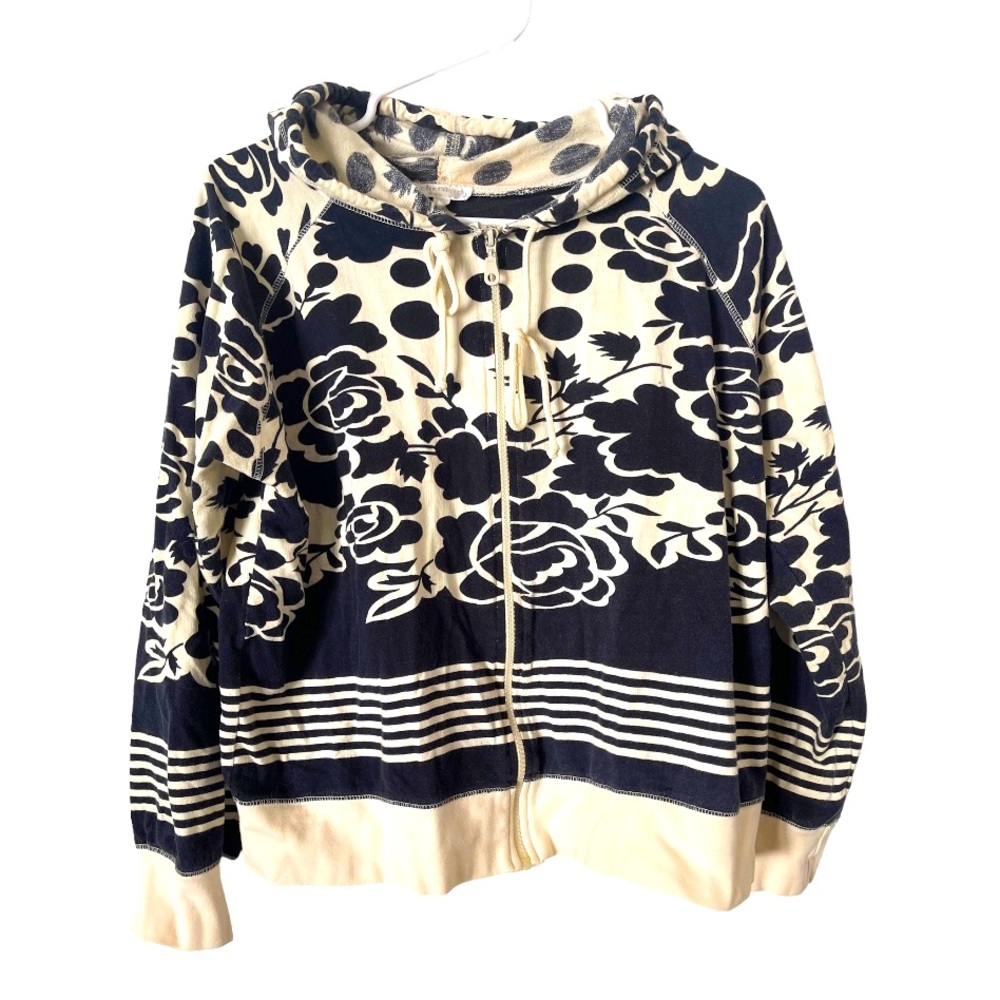 Chemistry New York Full Zip Hoodie Sweatshirt with Navy Cream Pattern XL